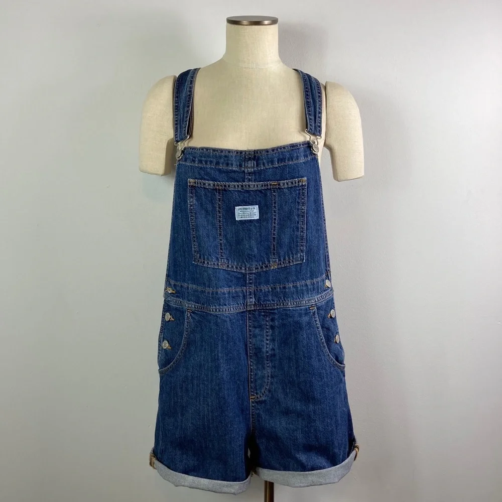 Levi's Denim Shortalls Short Overalls Jumper Jumpsuit Romper Jeans Size Large